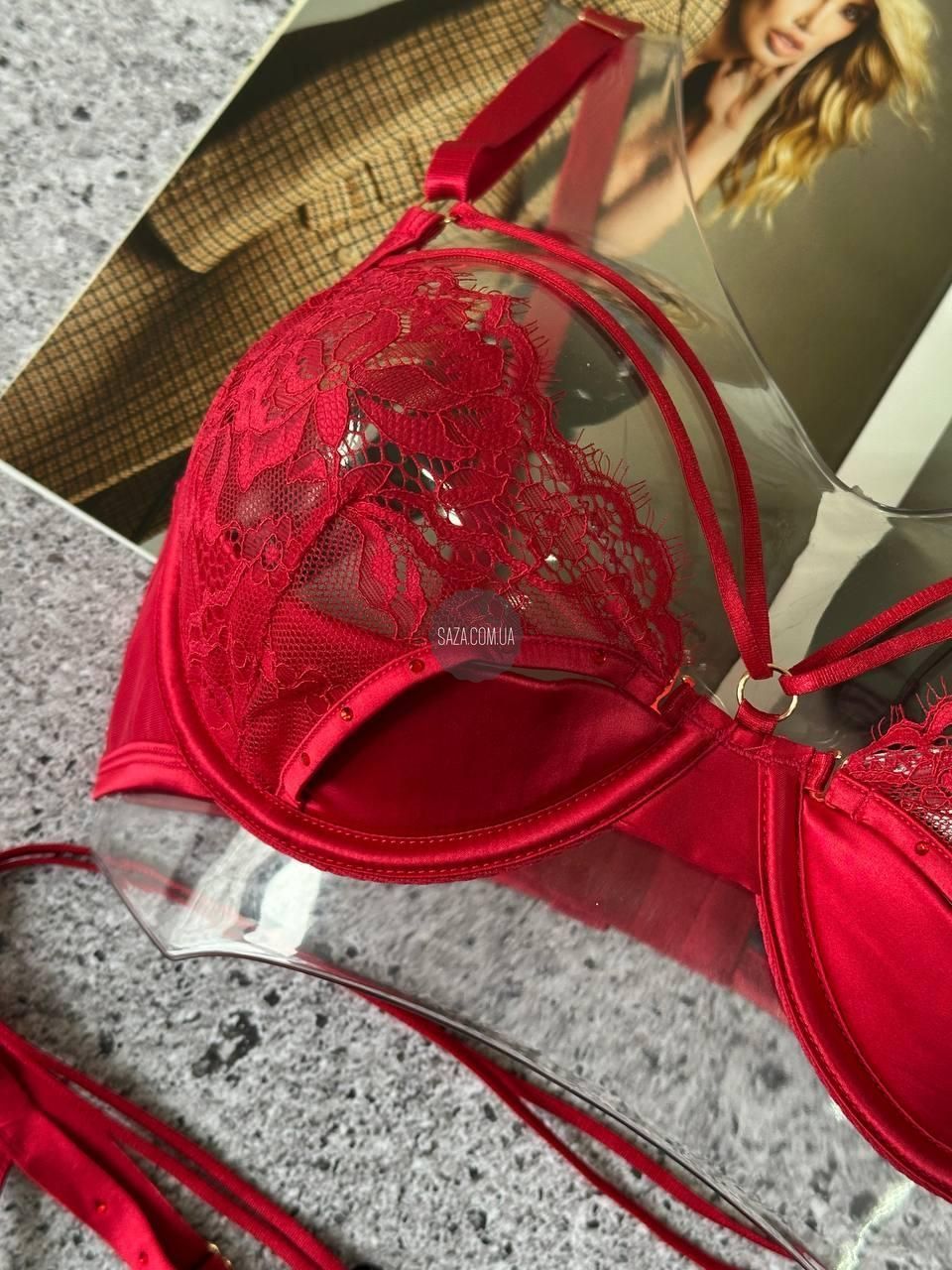 Ажурный красный комплект женского нижнего белья 80C