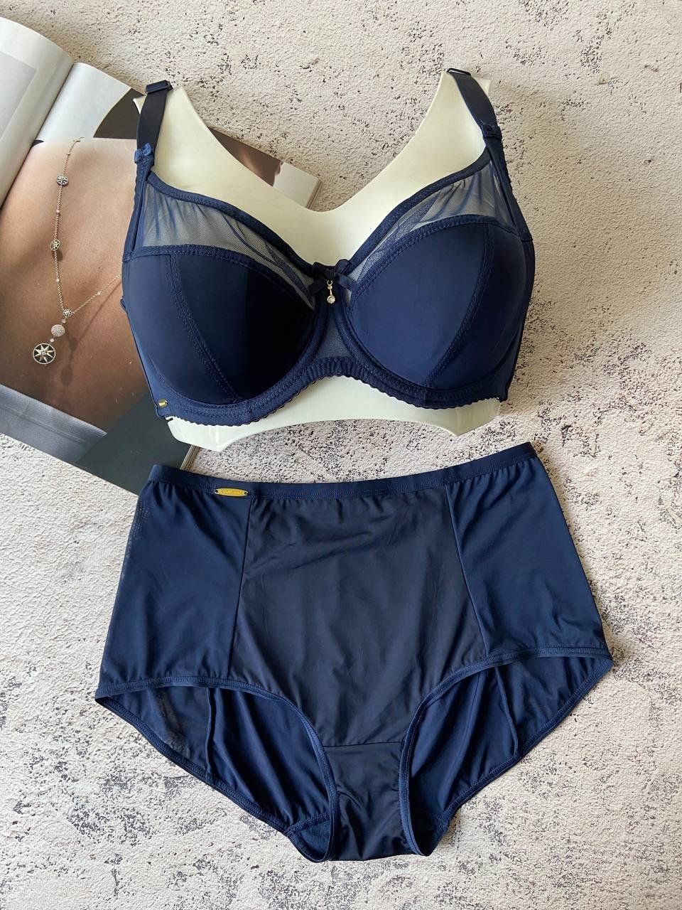 Синее женское нижнее белье комплект трусики и бюстгальтер Lanny Mode 80Е