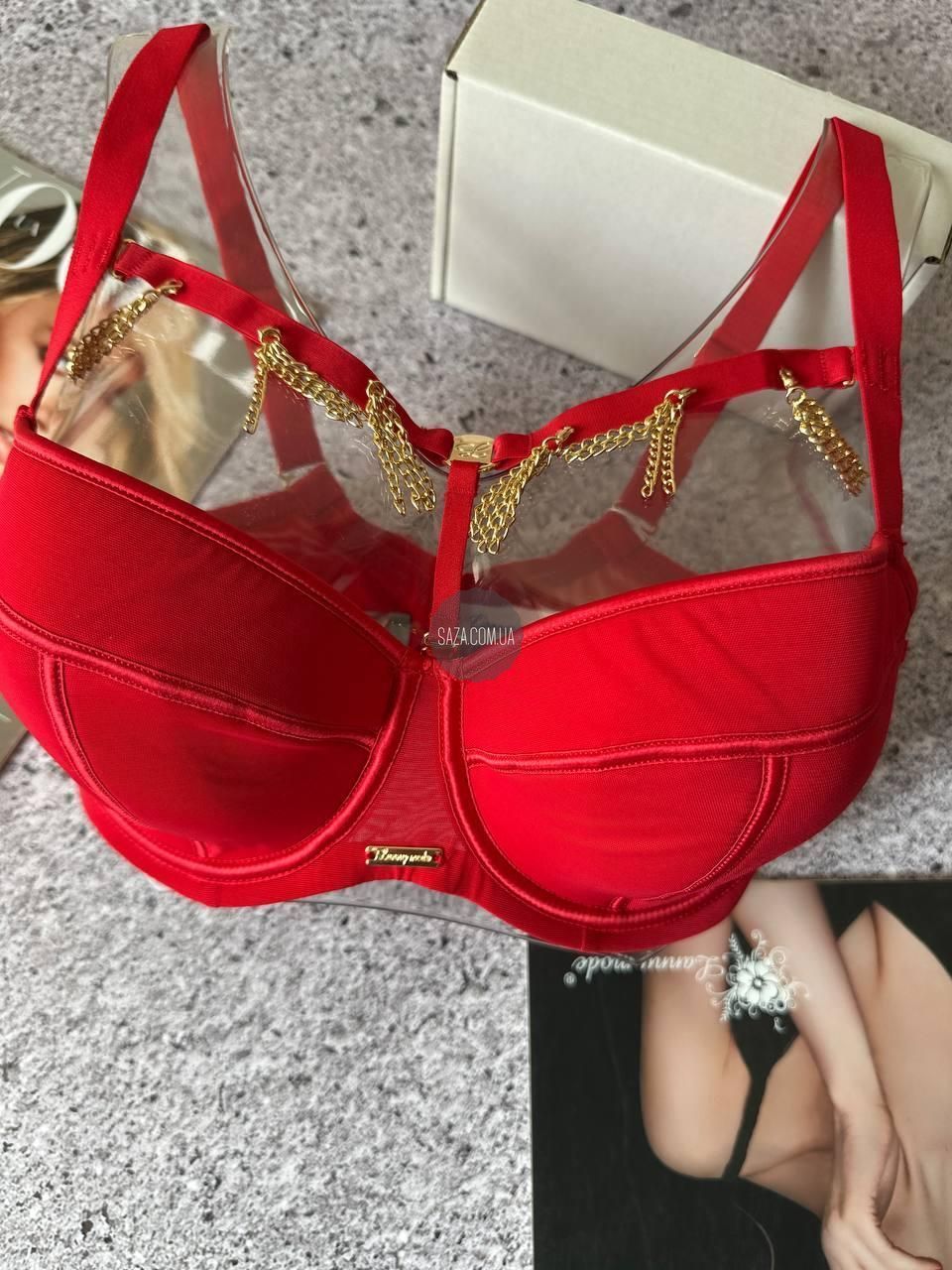 Бюстгальтер на косточках и портупеей Lanny Mode красный 85C